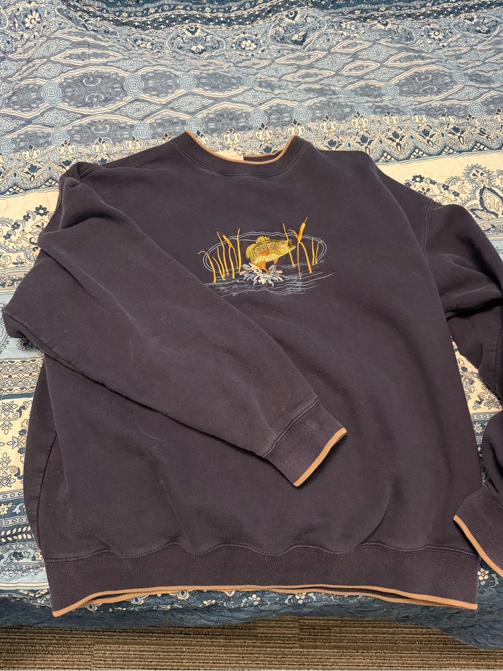 Men's Dark Navy Bass Embroidered Crewneck Sweater